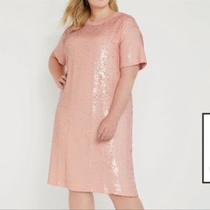 ELOQUII 2021 pastel pink sequin shift shirt dress